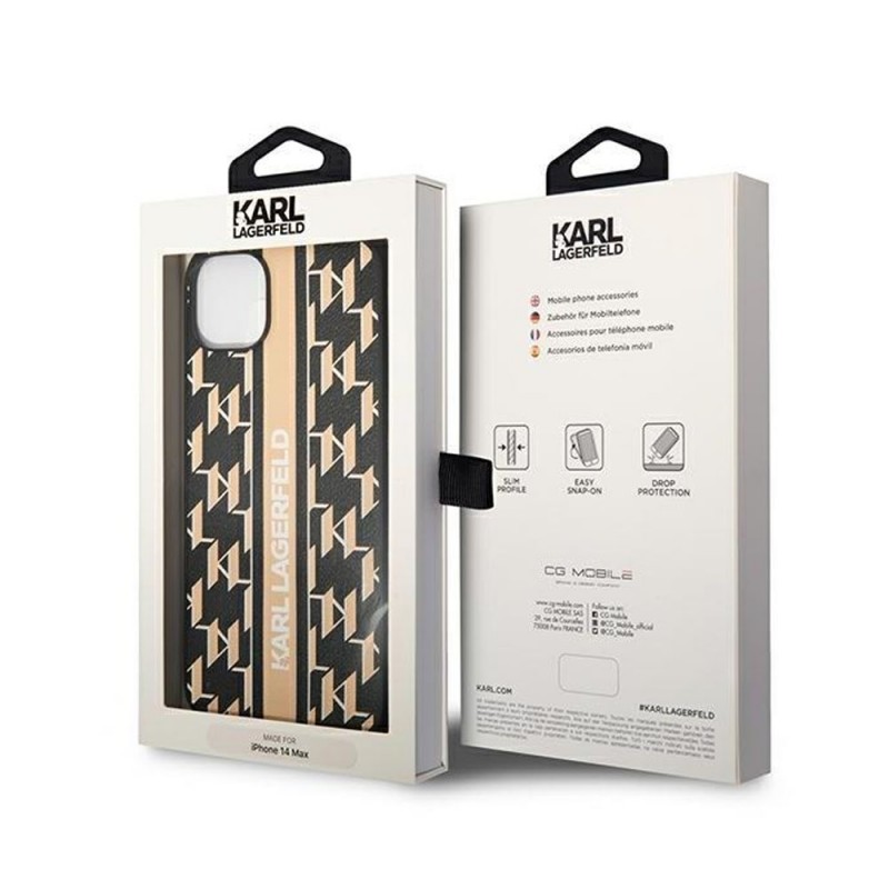 Оригинален кейс Karl Lagerfeld Monogram Stripe, За iPhone 14 Pro (6.1), Кафяв