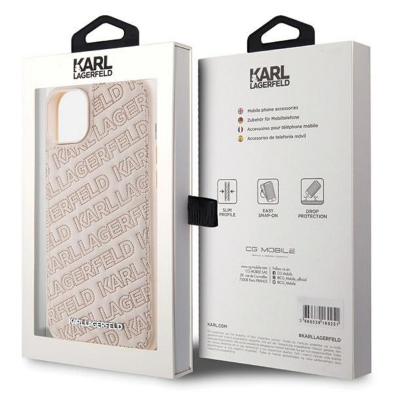 Оригинален кейс Karl Lagerfeld Quilted K Pattern, За iPhone 15 (6.1), Розов