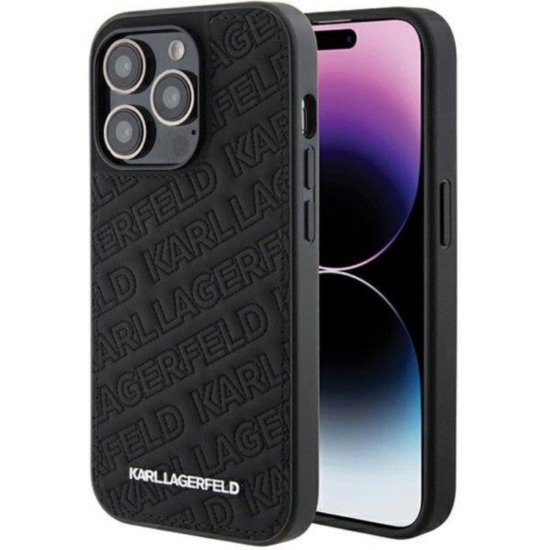 Оригинален кейс Karl Lagerfeld Quilted K Pattern, За iPhone 15 Pro (6.1), Черен