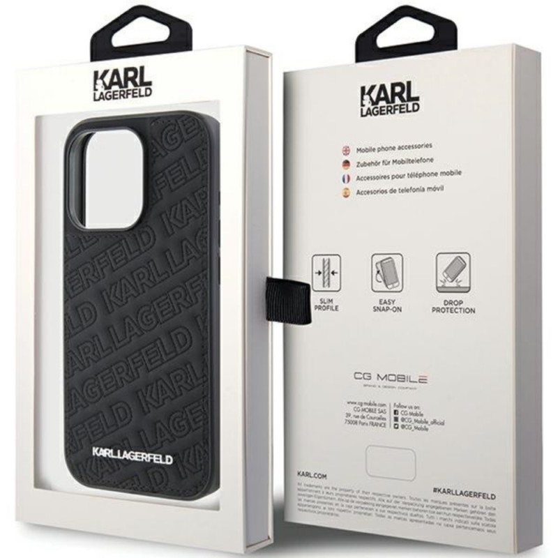 Оригинален кейс Karl Lagerfeld Quilted K Pattern, За iPhone 15 Pro (6.1), Черен