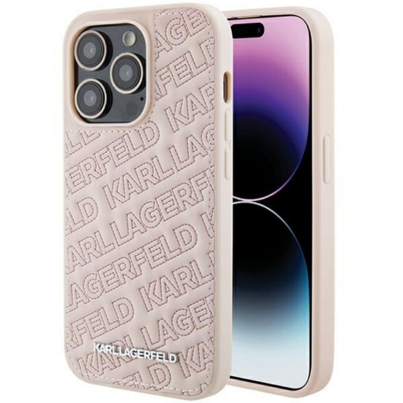Оригинален кейс Karl Lagerfeld Quilted K Pattern, За iPhone 15 Pro (6.1), Розов