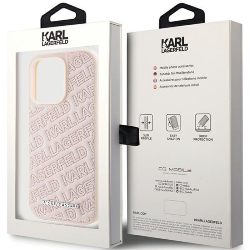 Оригинален кейс Karl Lagerfeld Quilted K Pattern, За iPhone 15 Pro (6.1), Розов