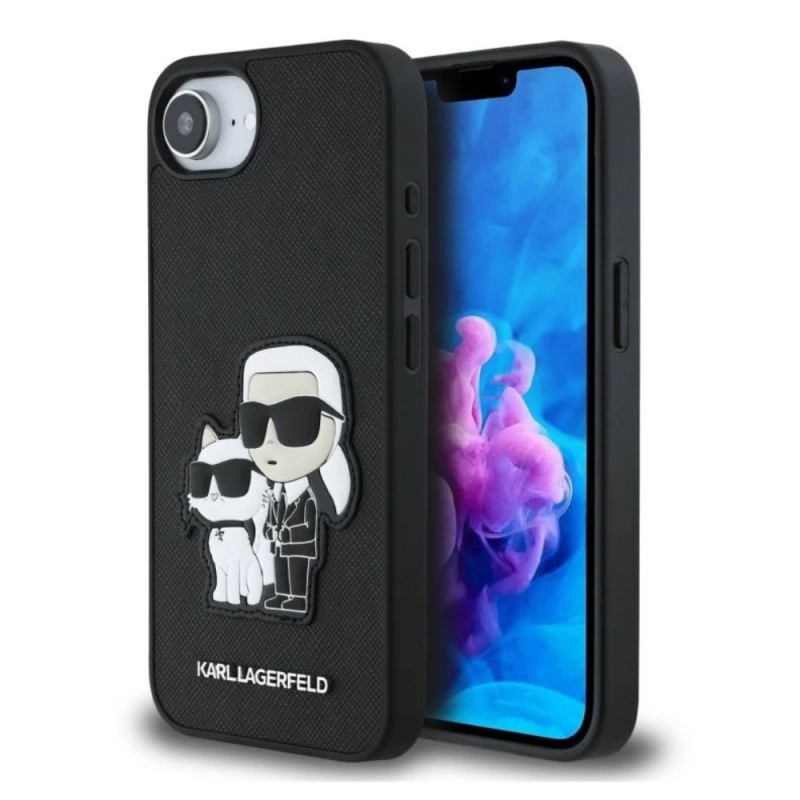 Оригинален кейс Karl Lagerfeld Saffiano Karl and Choupette, За iPhone 16e, Черен