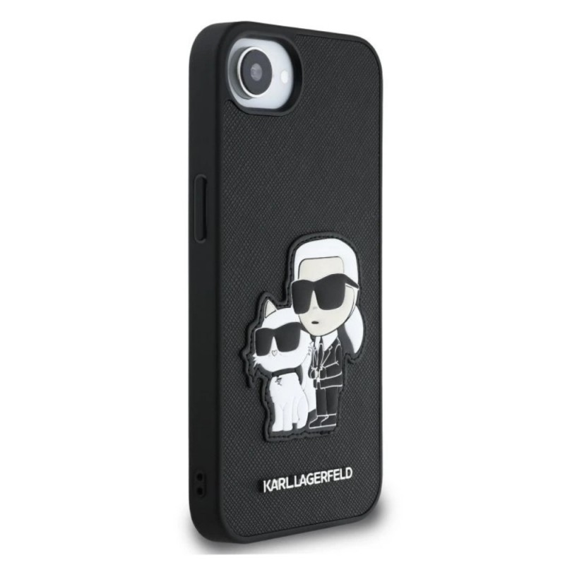 Оригинален кейс Karl Lagerfeld Saffiano Karl and Choupette, За iPhone 16e, Черен