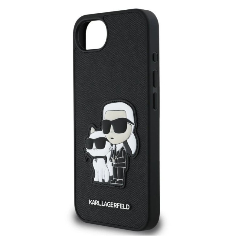 Оригинален кейс Karl Lagerfeld Saffiano Karl and Choupette, За iPhone 16e, Черен