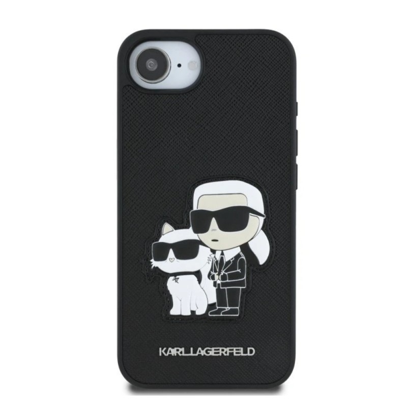 Оригинален кейс Karl Lagerfeld Saffiano Karl and Choupette, За iPhone 16e, Черен