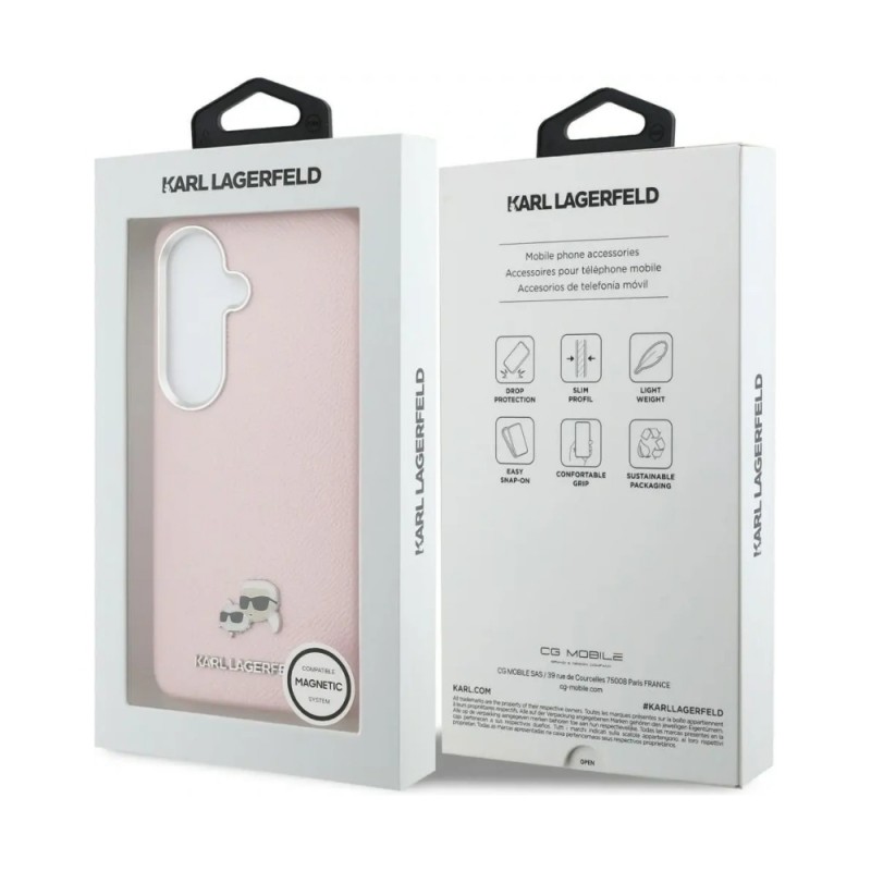 Оригинален кейс Karl Lagerfeld Saffiano KC Metal Logo MagSafe, За Samsung Galaxy S26, Розов