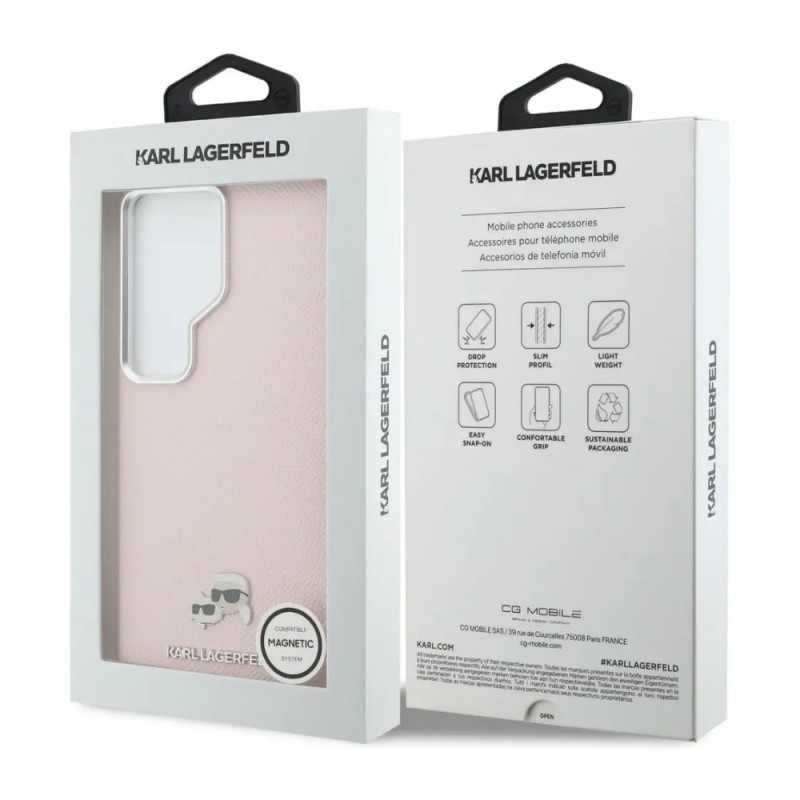 Оригинален кейс Karl Lagerfeld Saffiano KC Metal Logo MagSafe, За Samsung Galaxy S26 Ultra, Розов
