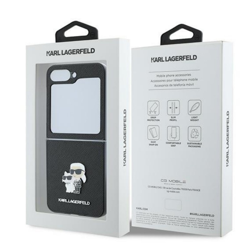 Оригинален кейс Karl Lagerfeld Saffiano Metal Pin, За Samsung Galaxy Z Flip6, Черен