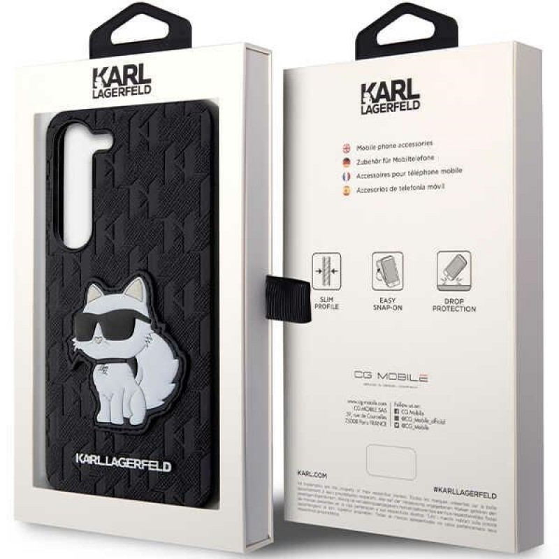 Оригинален кейс Karl Lagerfeld Saffiano Monogram Choupette, За Samsung Galaxy S23 Plus (S916B), Черен