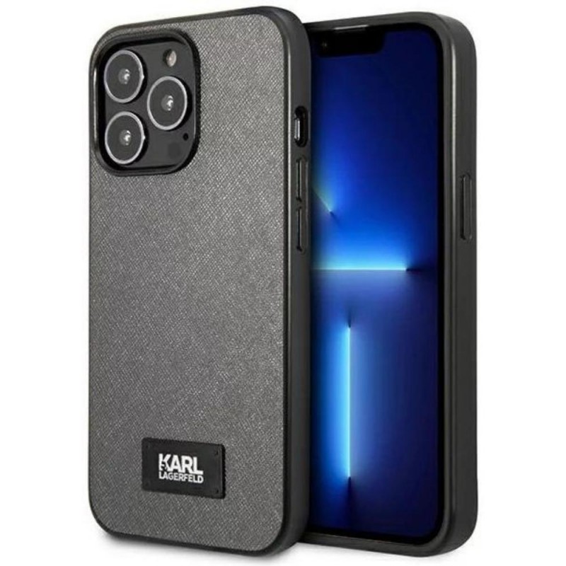 Оригинален кейс Karl Lagerfeld Saffiano Plaque , За iPhone 13 Pro Max (6.7), Сив