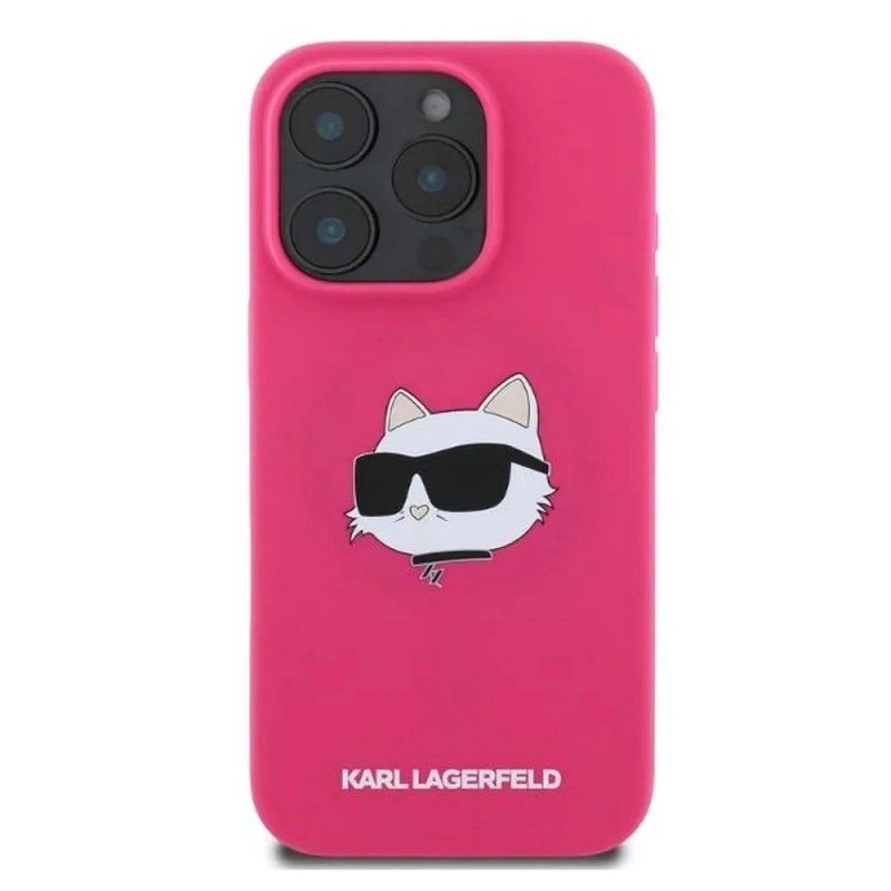Оригинален кейс Karl Lagerfeld Silicone Choupette Head MagSafe, За iPhone 16 Pro (6.3), Тъмнорозов