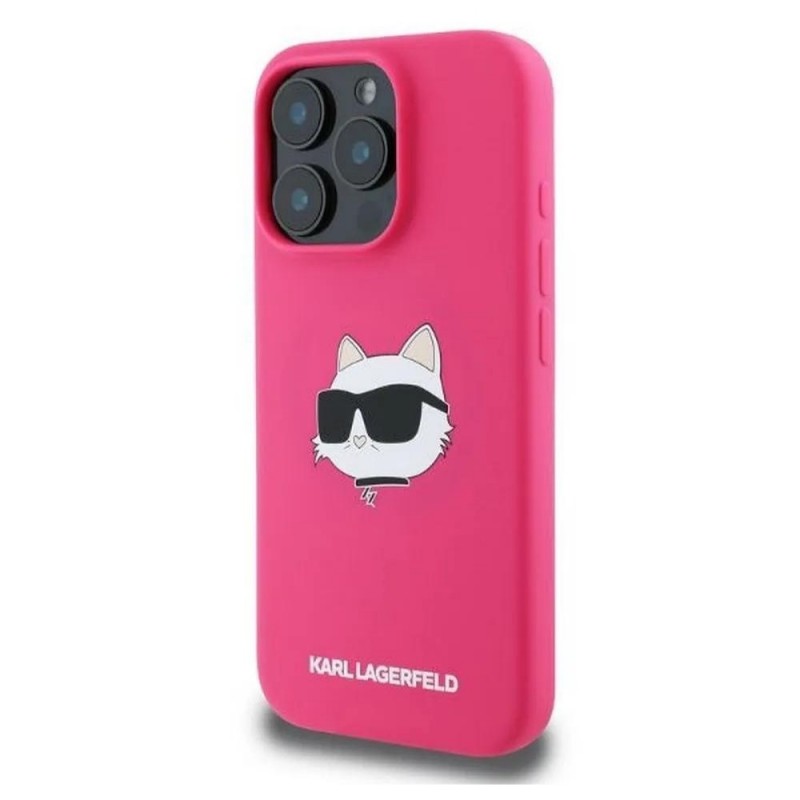 Оригинален кейс Karl Lagerfeld Silicone Choupette Head MagSafe, За iPhone 16 Pro (6.3), Тъмнорозов