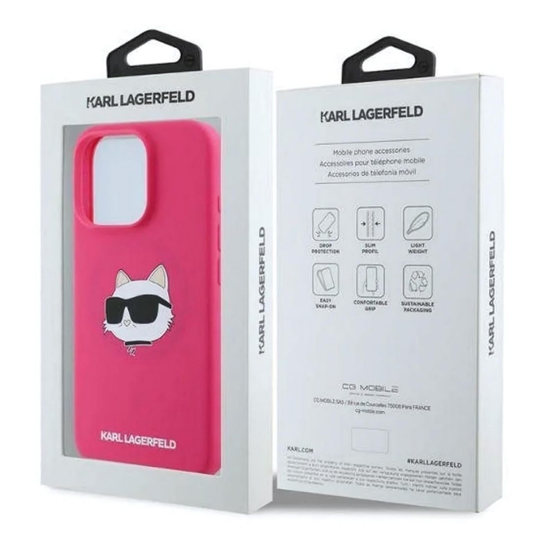 Оригинален кейс Karl Lagerfeld Silicone Choupette Head MagSafe, За iPhone 16 Pro (6.3), Тъмнорозов