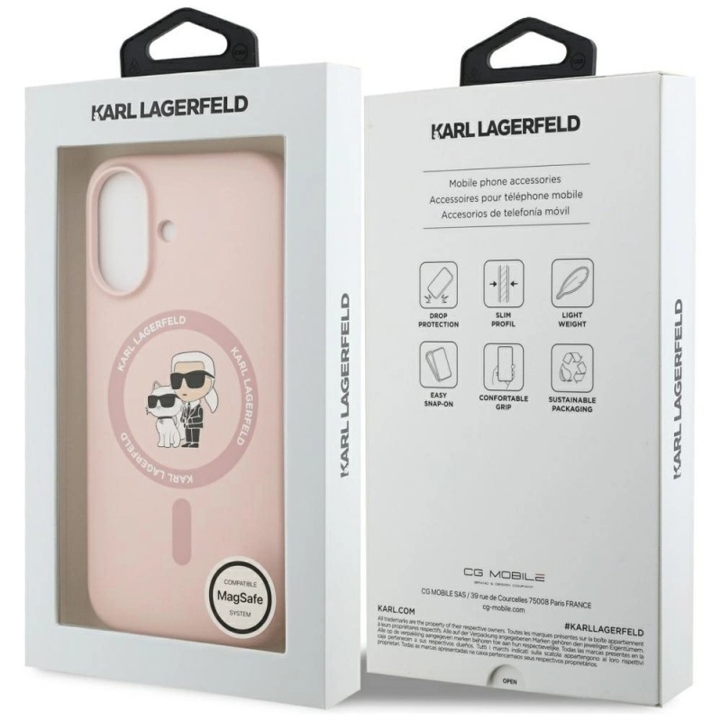 Оригинален кейс Karl Lagerfeld Silicone Double Heads And Circle MagSafe, За iPhone 17 (6.3), Розов