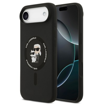 Оригинален кейс Karl Lagerfeld Silicone Double Heads And Circle MagSafe, За iPhone 17 Air (6.9), Черен