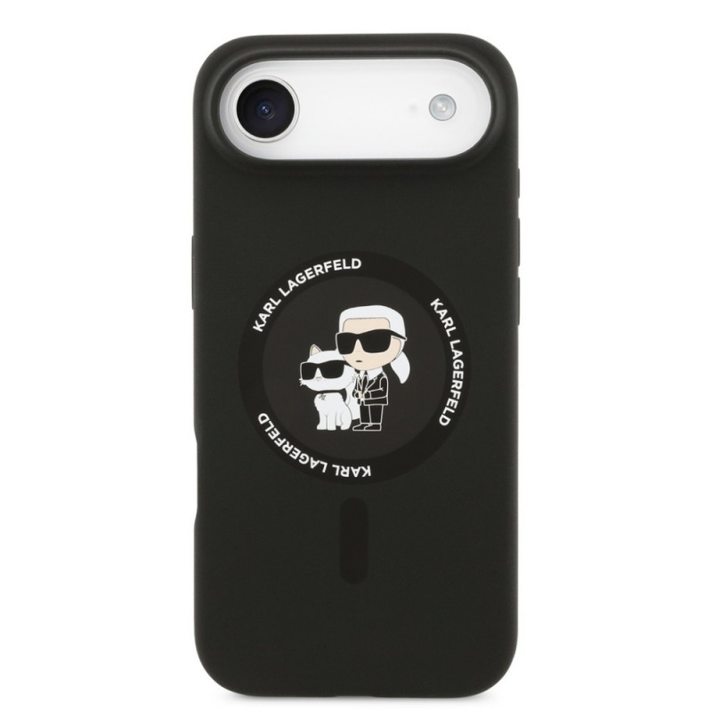 Оригинален кейс Karl Lagerfeld Silicone Double Heads And Circle MagSafe, За iPhone 17 Air (6.9), Черен