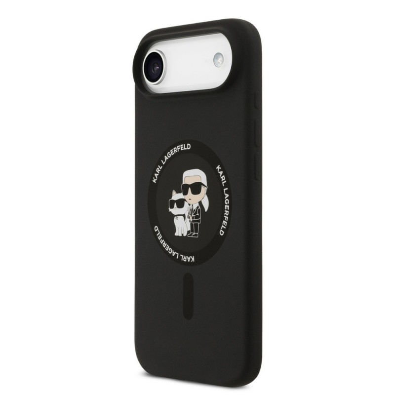Оригинален кейс Karl Lagerfeld Silicone Double Heads And Circle MagSafe, За iPhone 17 Air (6.9), Черен