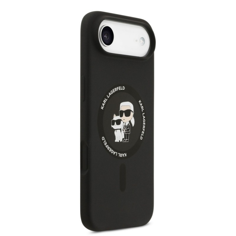 Оригинален кейс Karl Lagerfeld Silicone Double Heads And Circle MagSafe, За iPhone 17 Air (6.9), Черен