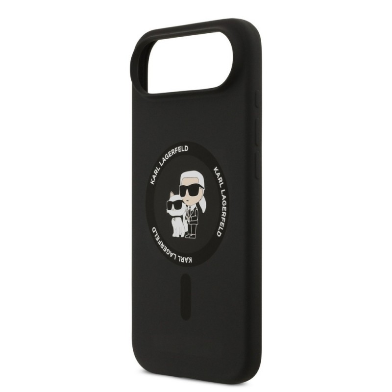 Оригинален кейс Karl Lagerfeld Silicone Double Heads And Circle MagSafe, За iPhone 17 Air (6.9), Черен