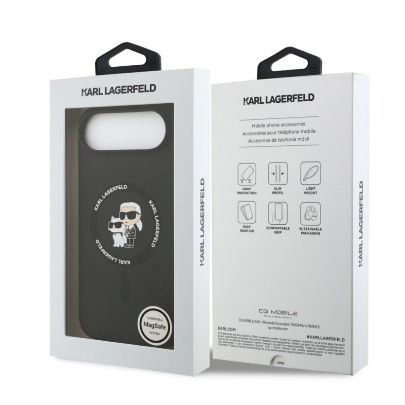 Оригинален кейс Karl Lagerfeld Silicone Double Heads And Circle MagSafe, За iPhone 17 Air (6.9), Черен