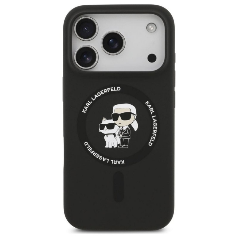 Оригинален кейс Karl Lagerfeld Silicone Double Heads And Circle MagSafe, За iPhone 17 Pro (6.3), Черен