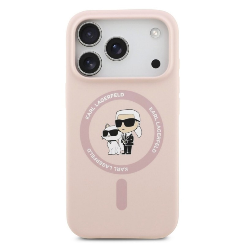 Оригинален кейс Karl Lagerfeld Silicone Double Heads And Circle MagSafe, За iPhone 17 Pro (6.3), Розов