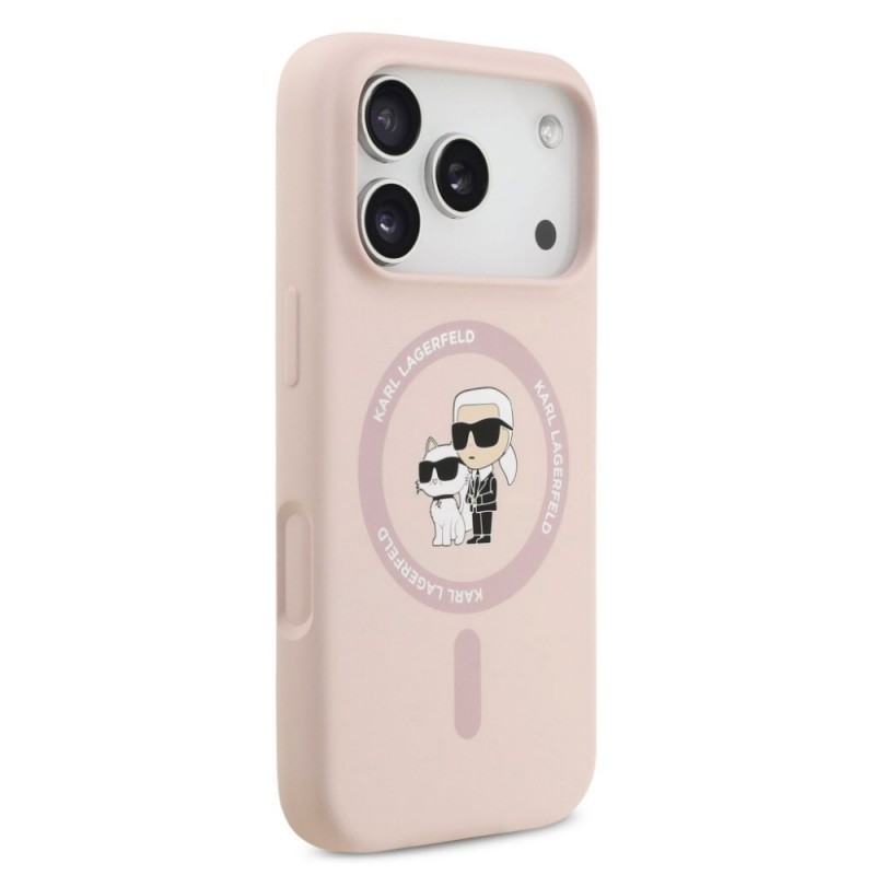 Оригинален кейс Karl Lagerfeld Silicone Double Heads And Circle MagSafe, За iPhone 17 Pro (6.3), Розов