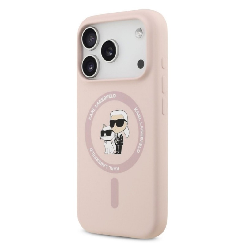 Оригинален кейс Karl Lagerfeld Silicone Double Heads And Circle MagSafe, За iPhone 17 Pro (6.3), Розов
