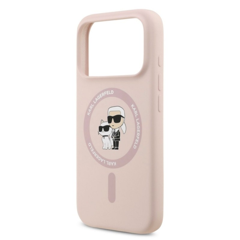 Оригинален кейс Karl Lagerfeld Silicone Double Heads And Circle MagSafe, За iPhone 17 Pro (6.3), Розов