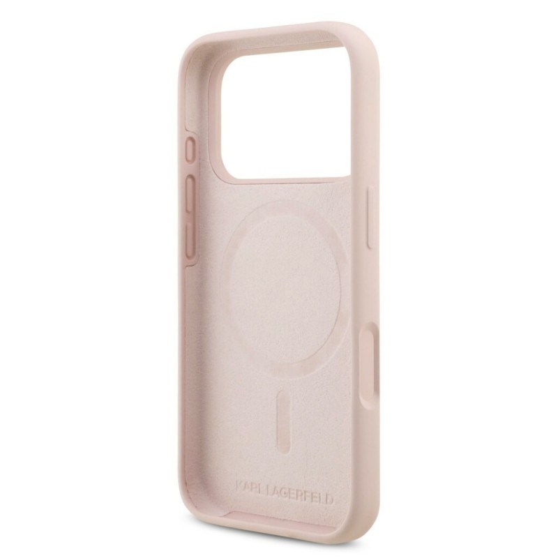 Оригинален кейс Karl Lagerfeld Silicone Double Heads And Circle MagSafe, За iPhone 17 Pro (6.3), Розов