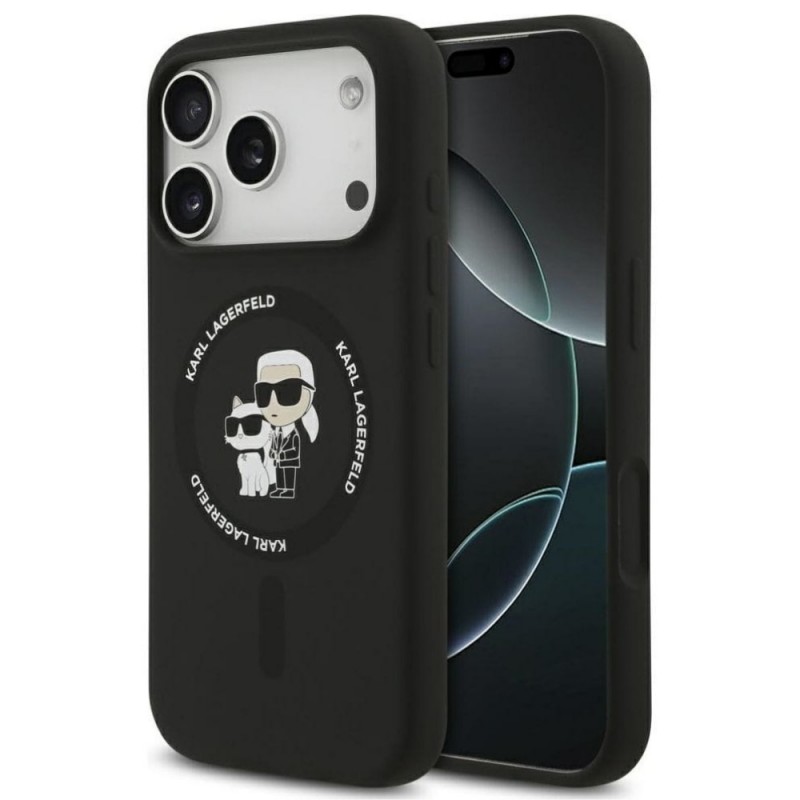 Оригинален кейс Karl Lagerfeld Silicone Double Heads And Circle MagSafe, За iPhone 17 Pro Max (6.9), Черен