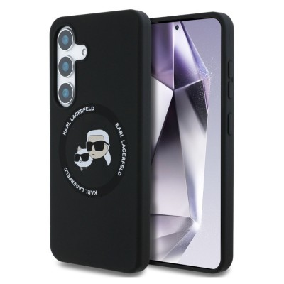 Оригинален кейс Karl Lagerfeld Silicone Double Heads And Circle MagSafe, За Samsung Galaxy S25, Черен