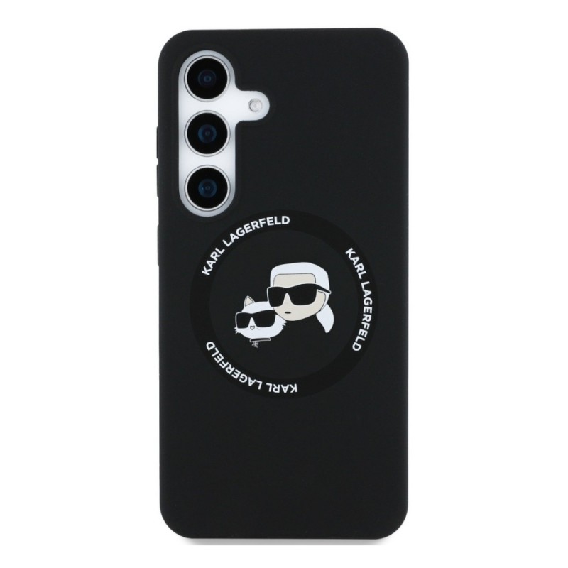 Оригинален кейс Karl Lagerfeld Silicone Double Heads And Circle MagSafe, За Samsung Galaxy S25, Черен
