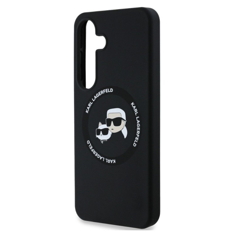 Оригинален кейс Karl Lagerfeld Silicone Double Heads And Circle MagSafe, За Samsung Galaxy S25, Черен