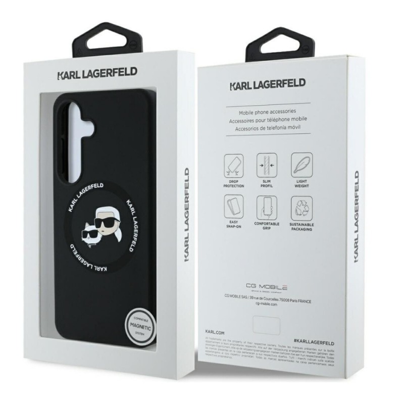 Оригинален кейс Karl Lagerfeld Silicone Double Heads And Circle MagSafe, За Samsung Galaxy S25, Черен
