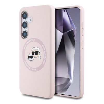 Оригинален кейс Karl Lagerfeld Silicone Double Heads And Circle MagSafe, За Samsung Galaxy S25, Розов