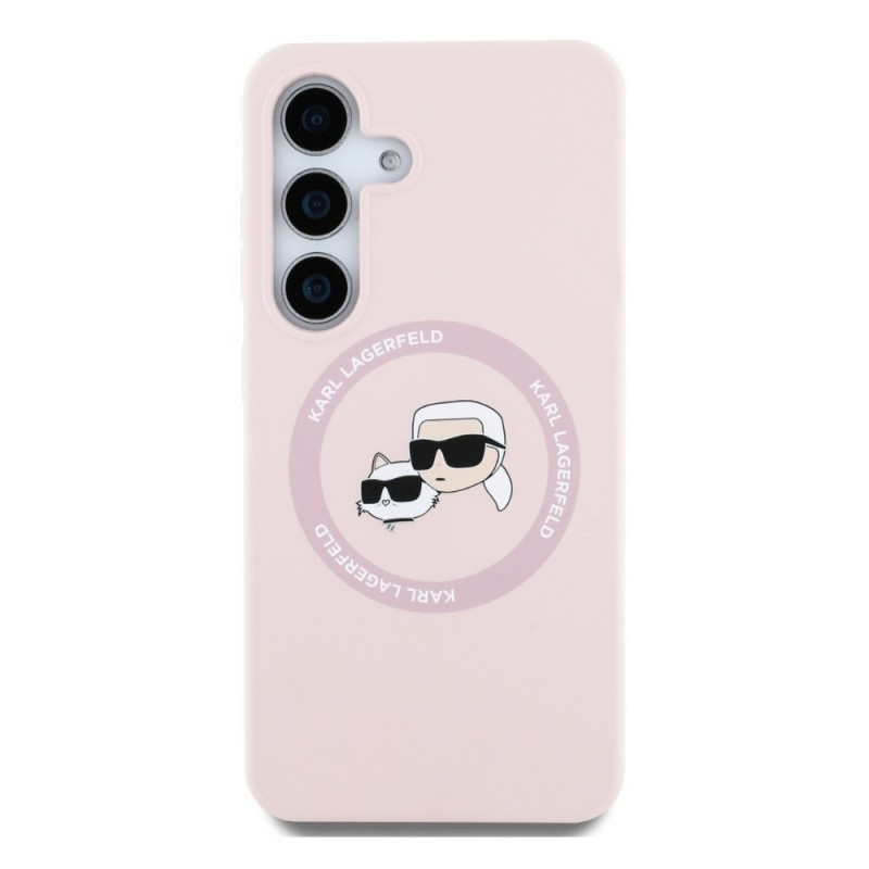 Оригинален кейс Karl Lagerfeld Silicone Double Heads And Circle MagSafe, За Samsung Galaxy S25, Розов