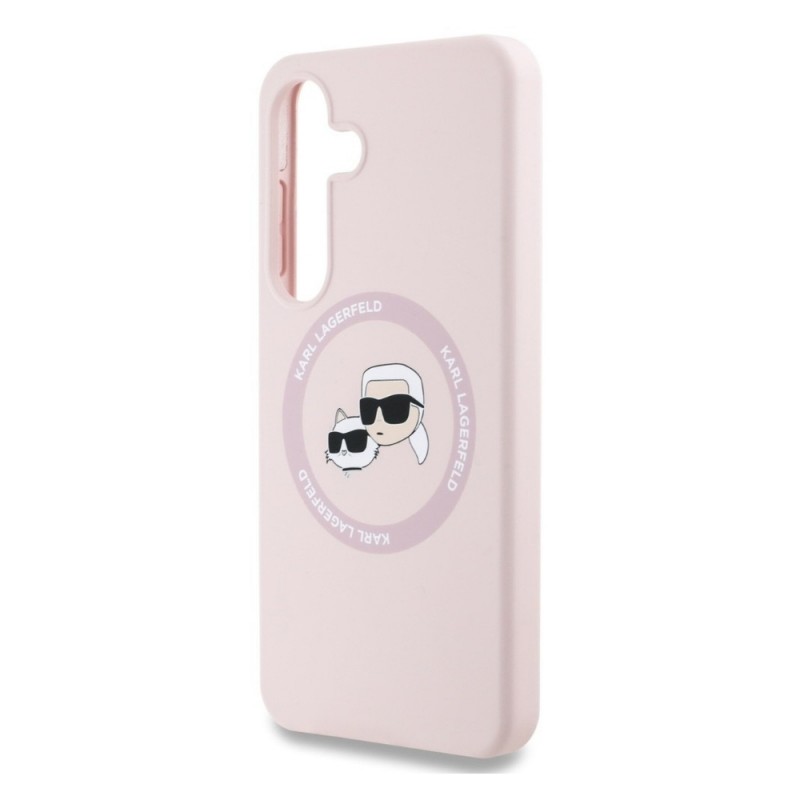 Оригинален кейс Karl Lagerfeld Silicone Double Heads And Circle MagSafe, За Samsung Galaxy S25, Розов