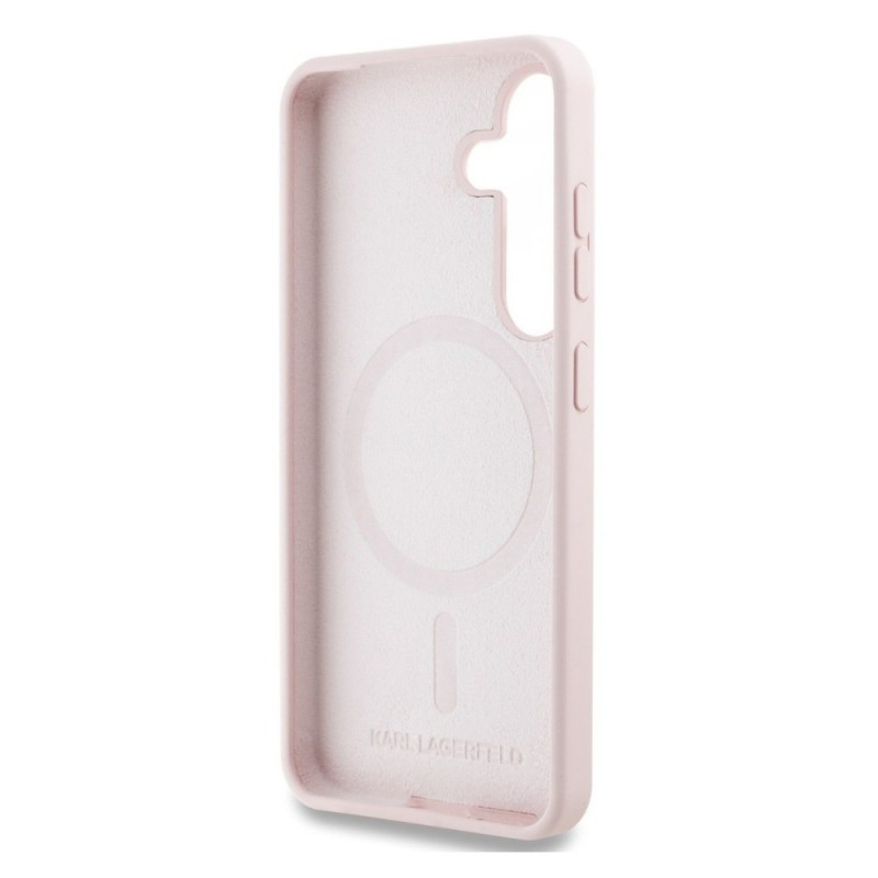 Оригинален кейс Karl Lagerfeld Silicone Double Heads And Circle MagSafe, За Samsung Galaxy S25, Розов