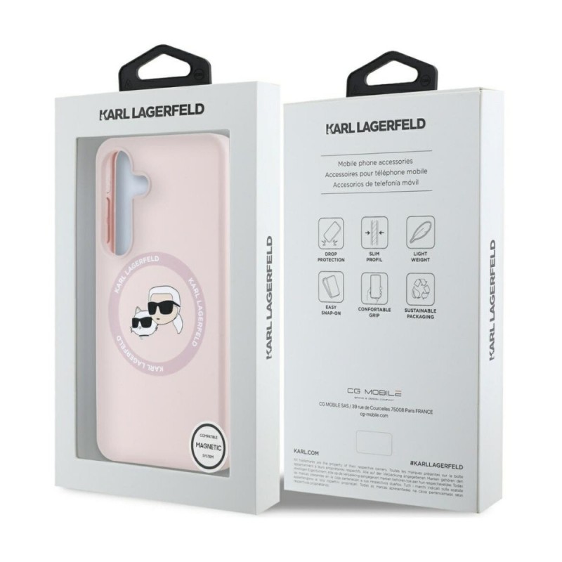 Оригинален кейс Karl Lagerfeld Silicone Double Heads And Circle MagSafe, За Samsung Galaxy S25, Розов