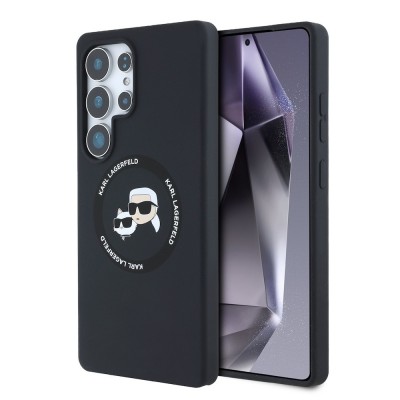 Оригинален кейс Karl Lagerfeld Silicone Double Heads And Circle MagSafe, За Samsung Galaxy S25 Ultra, Черен