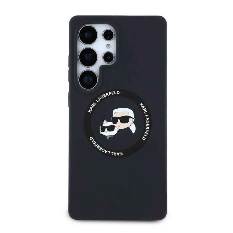 Оригинален кейс Karl Lagerfeld Silicone Double Heads And Circle MagSafe, За Samsung Galaxy S25 Ultra, Черен