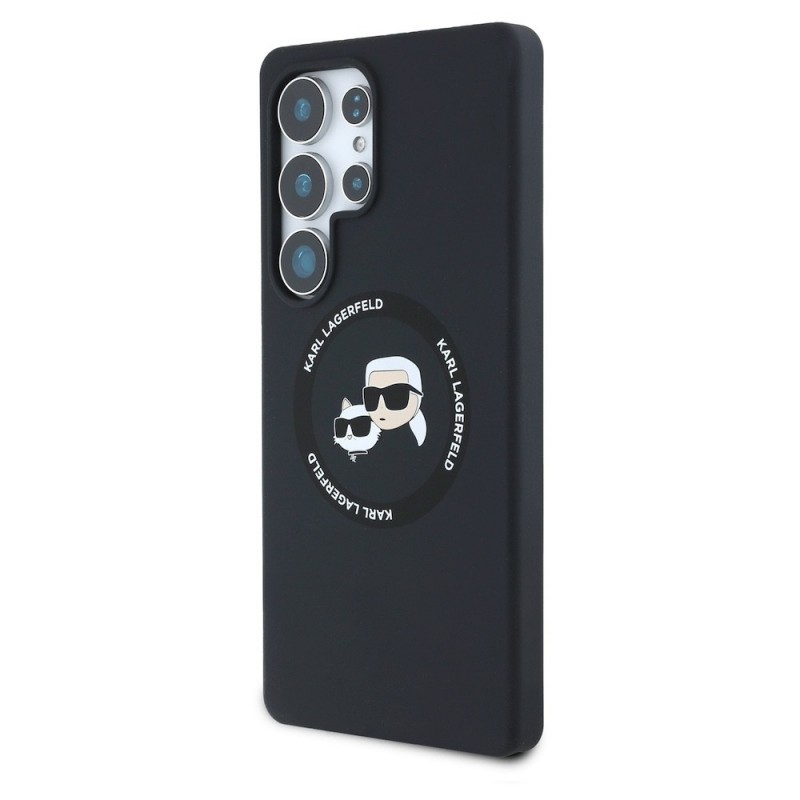 Оригинален кейс Karl Lagerfeld Silicone Double Heads And Circle MagSafe, За Samsung Galaxy S25 Ultra, Черен