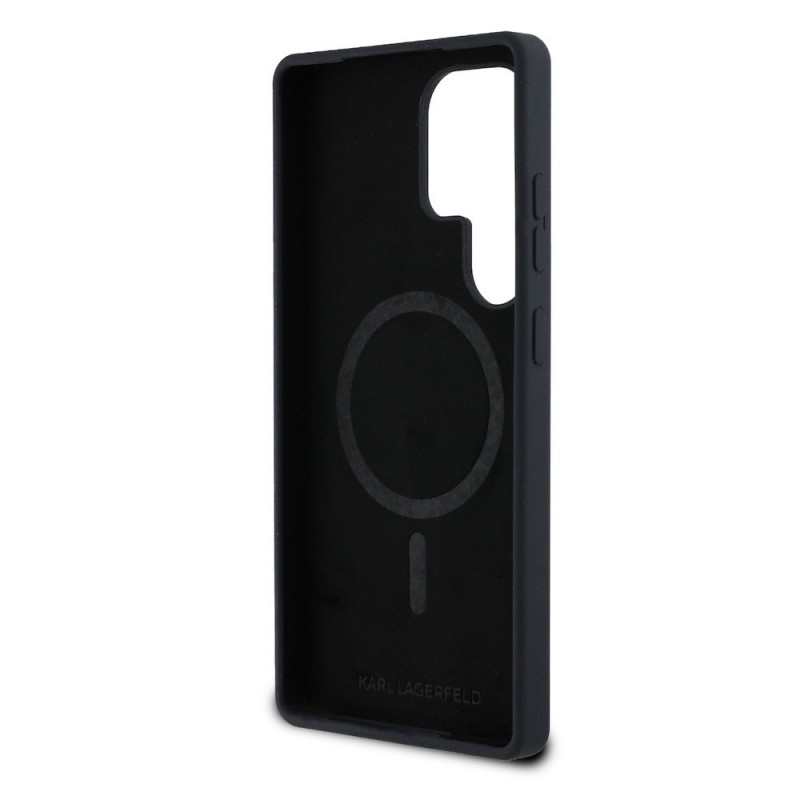 Оригинален кейс Karl Lagerfeld Silicone Double Heads And Circle MagSafe, За Samsung Galaxy S25 Ultra, Черен