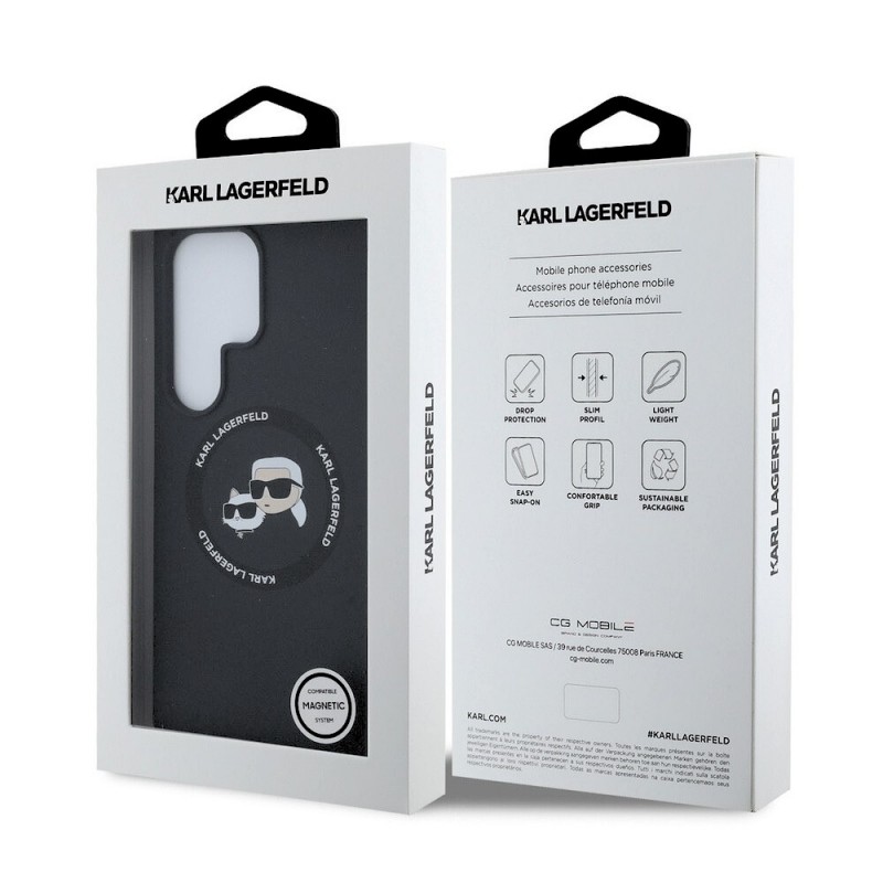 Оригинален кейс Karl Lagerfeld Silicone Double Heads And Circle MagSafe, За Samsung Galaxy S25 Ultra, Черен