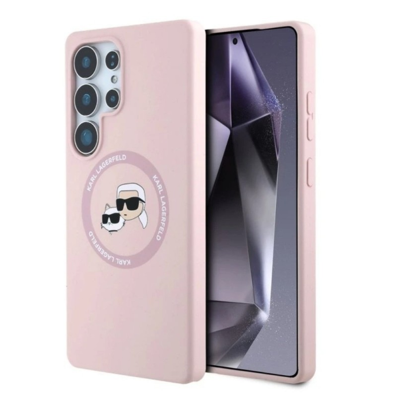 Оригинален кейс Karl Lagerfeld Silicone Double Heads And Circle MagSafe, За Samsung Galaxy S25 Ultra, Розов