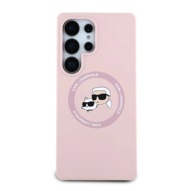 Оригинален кейс Karl Lagerfeld Silicone Double Heads And Circle MagSafe, За Samsung Galaxy S25 Ultra, Розов