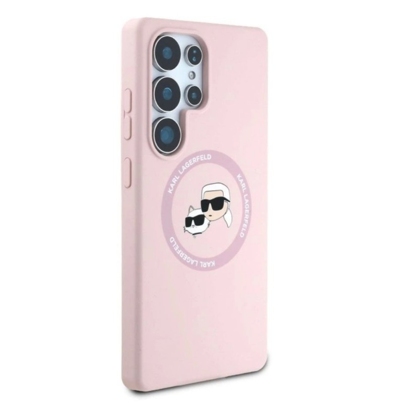 Оригинален кейс Karl Lagerfeld Silicone Double Heads And Circle MagSafe, За Samsung Galaxy S25 Ultra, Розов