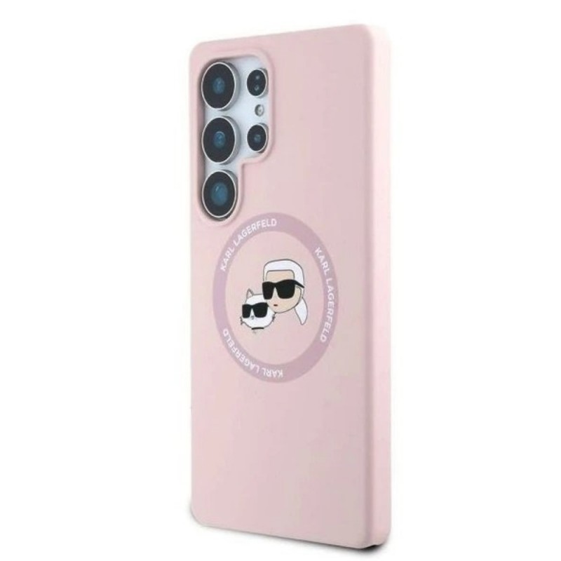 Оригинален кейс Karl Lagerfeld Silicone Double Heads And Circle MagSafe, За Samsung Galaxy S25 Ultra, Розов